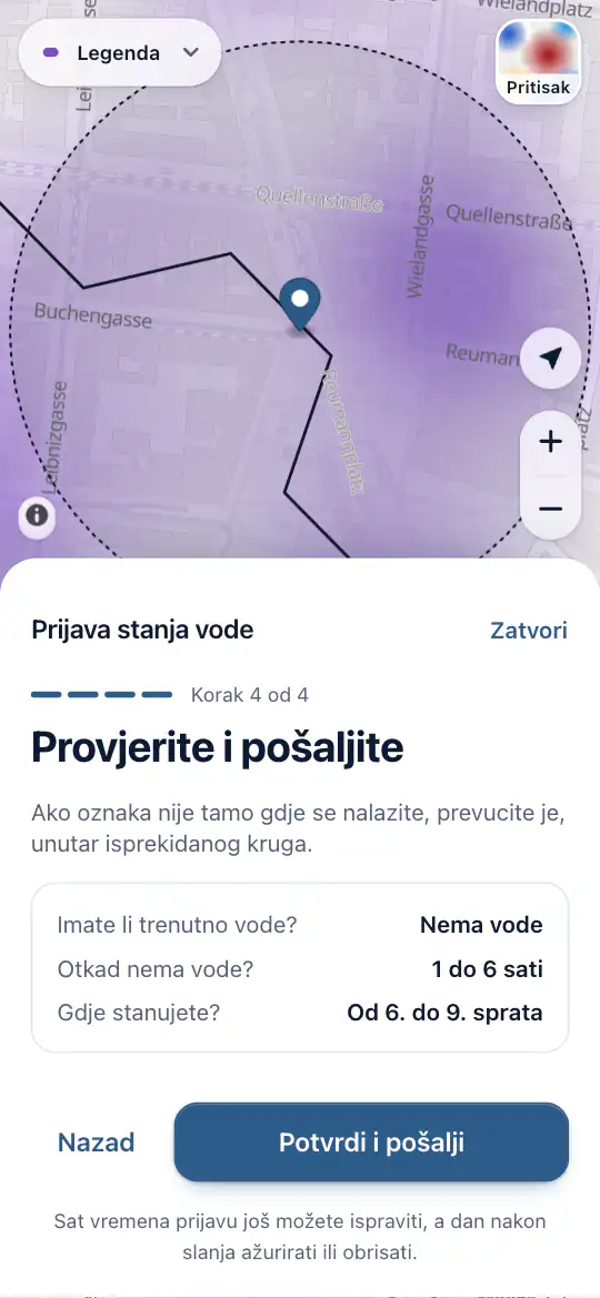 Oznaka na mapi, s odgovorima za slanje