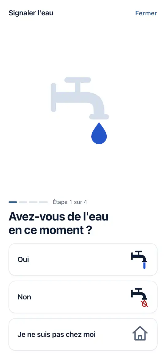 La première question : avez-vous de l'eau en ce moment ?