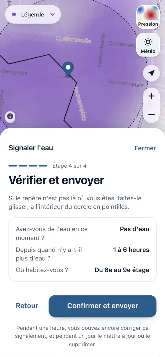 Le repère sur la carte, avec les réponses à envoyer