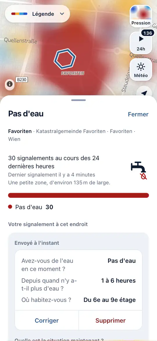 Les signalements d'une zone, avec un immeuble coloré étage par étage